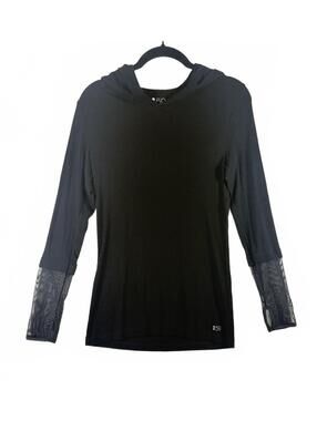 Splits59 Halfback Black Cropped Hoodie Mesh Sleeve Thumbhole Sweatshirt Sz Small